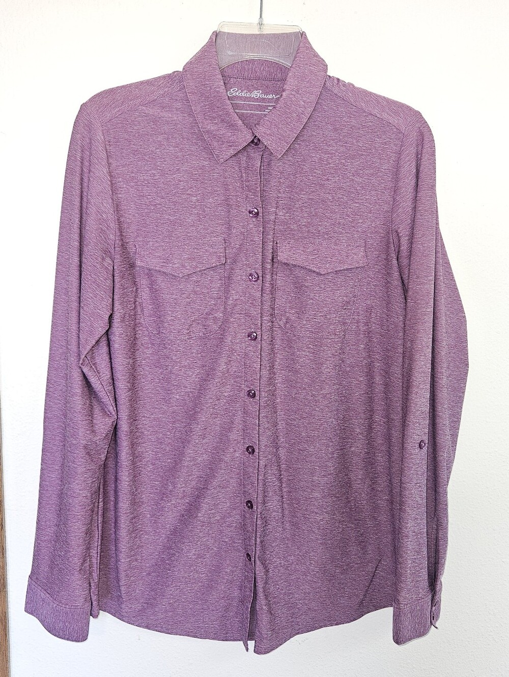 Eddie Bauer Women's Heathered Long-Sleeve Button-Up Shirt - Mauve Lavenda Size M